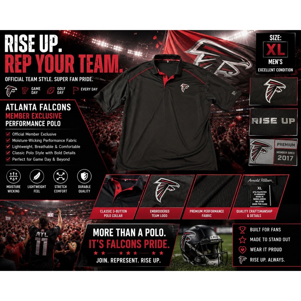 Atlanta Falcons NFL Member "Rise Up" Performance Polo Shirt Men's XL Black